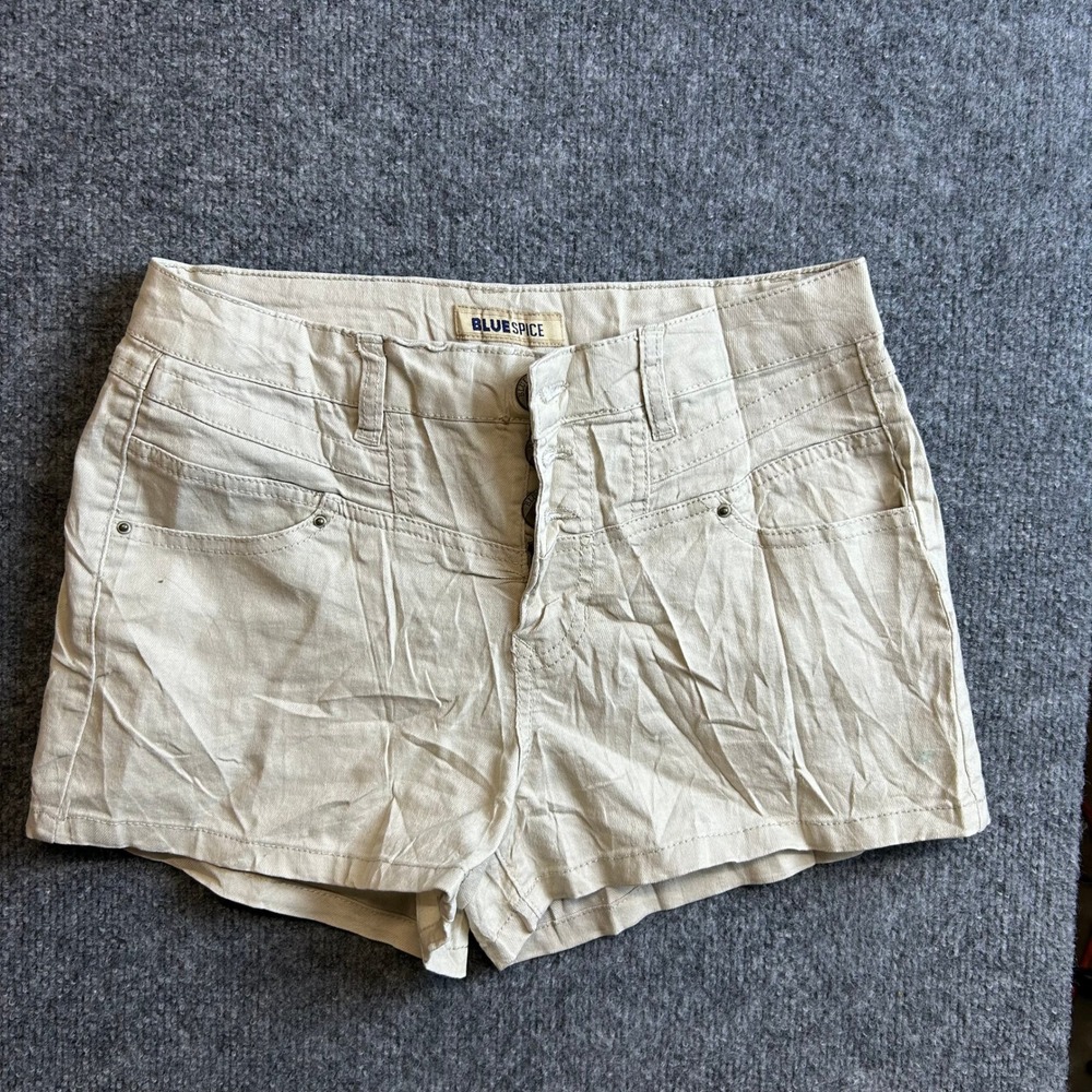 Blue Spice Shorts Womens Size 9 Beige High Waisted Button Fly Stretch Denim